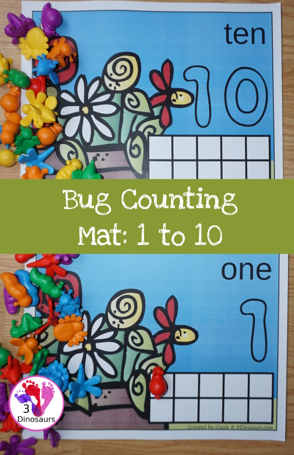 Free Hands-On Bug Themed Counting Mats: 1 to 10 - 10 different mats with two options for bugs and insects - 3Dinosaurs.com