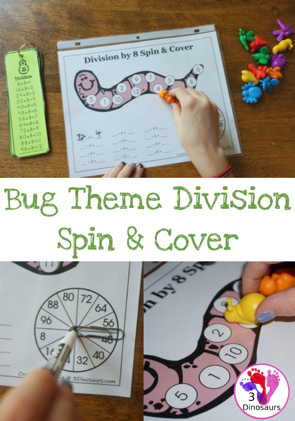 Free Bug Division Spin & Cover Printables - with division 1 through 12 - 3Dinosaurs.com