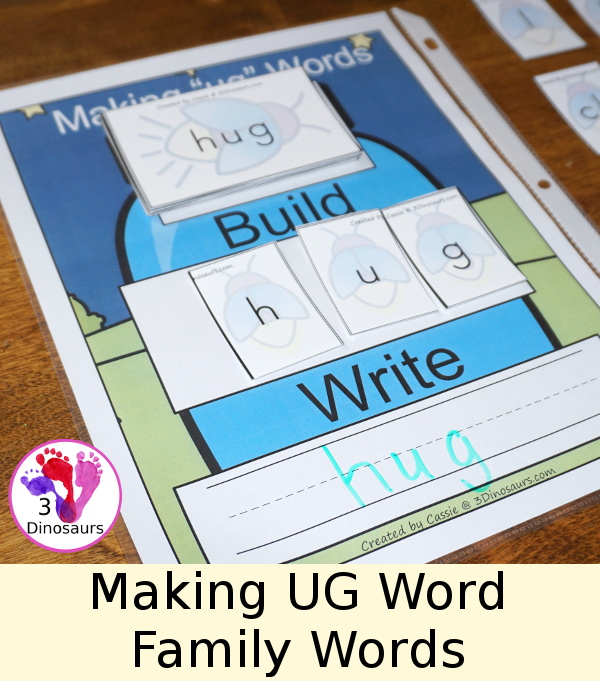 Free Hands-On Mat for Making UG Word Family Words - fun way to work on building the different types of ug word family words with a firefly theme - 3Dinosaurs.com