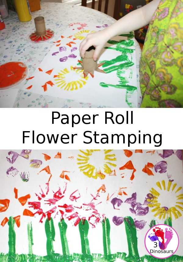Easy To Do Paper Roll Flower Stamping - a fun way to use paper rolls - 3Dinosaurs.com