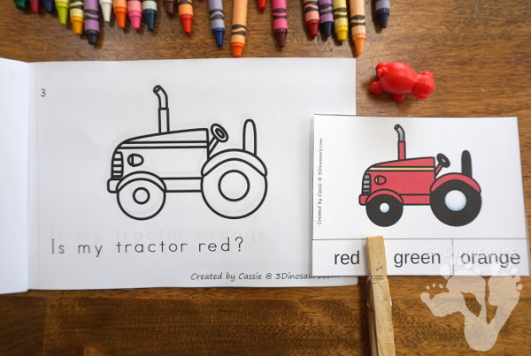 FREE Tractor Color Clip Cards & Matching Book - 6 clip cards with a matching 6-page easy reader book - 3Dinosaurs.com