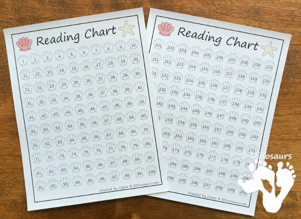 Free Beach Themed Reading Charts: ABC Theme for Book Title & Author and 100 Charts are great for helping give kids a fun way to read books during the summer - 3Dinosaurs.com