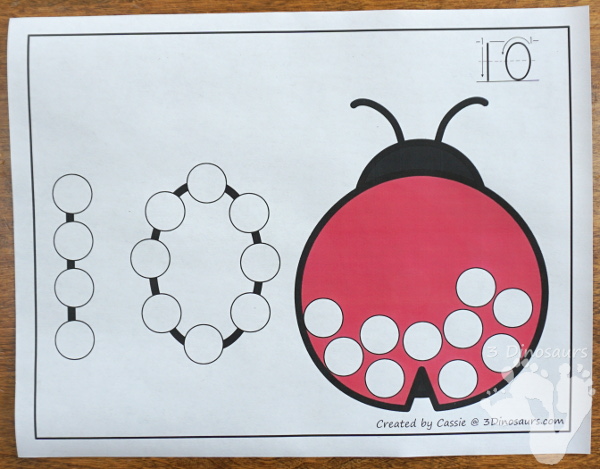 Ladybug Dot the Number & Count the Dots - numbers 1 to 20 with dot marker activities for kids to work on numbers and counting - 3Dinosaurs.com