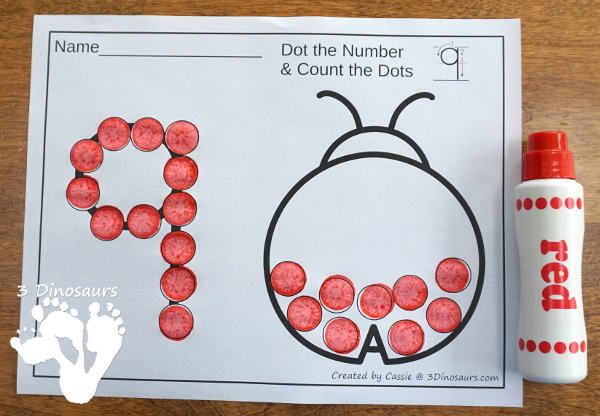 Ladybug Dot the Number & Count the Dots - numbers 0 to 20 with dot marker activities for kids to work on numbers and counting - 3Dinosaurs.com