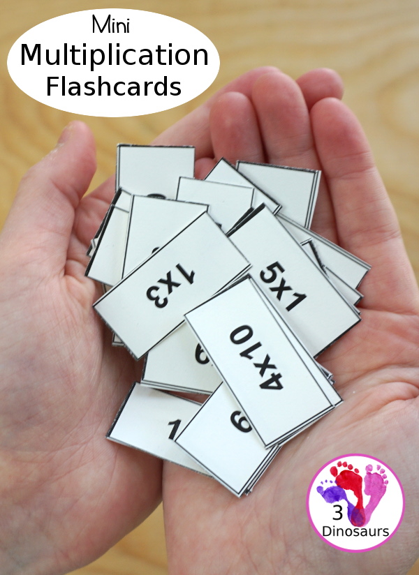 Free Mini Multiplication Flashcards - really small flashcards that work great in sensory bins or bottles and a fun and different way to work on multiplication.  - 3Dinosaurs.com