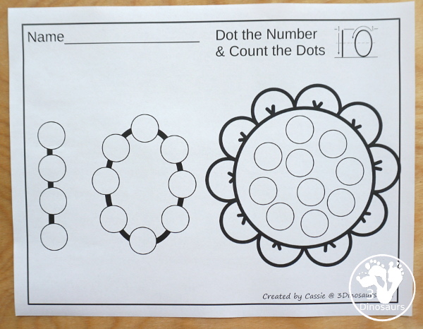 Spring Dot the Number & Count: Flower, Butterfly & Frog - a fun set of printables that work on numbers 0 to 20 for kids with spring themes - 3Dinosaurs.com