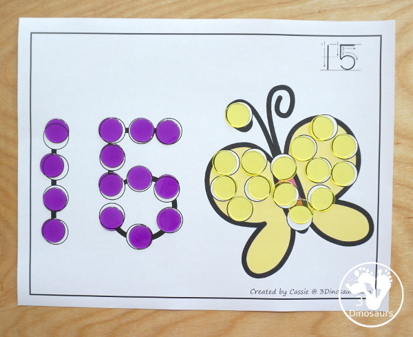 Spring Dot the Number & Count: Flower, Butterfly & Frog - a fun set of printables that work on numbers 0 to 20 for kids with spring themes - 3Dinosaurs.com