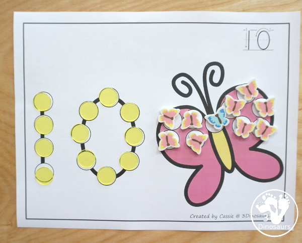 Spring Dot the Number & Count: Flower, Butterfly & Frog - a fun set of printables that work on numbers 0 to 20 for kids with spring themes - 3Dinosaurs.com