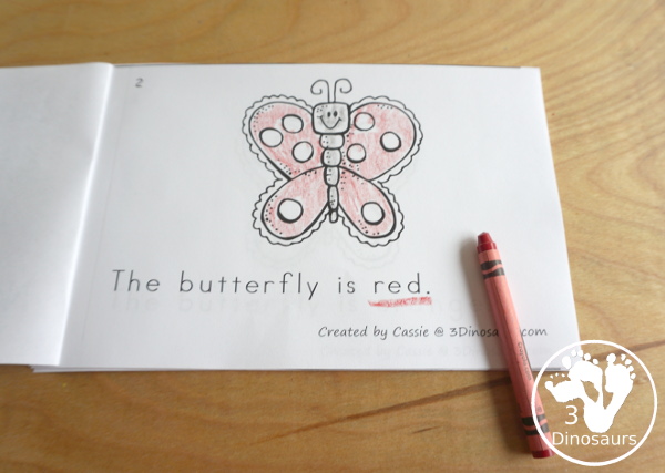 Free Butterfly Color Easy Reader Book & Clip Cards - a fun color easy reader book with a butterfly theme with matching color clip cards that works on 11 color words - 3Dinosaurs.com