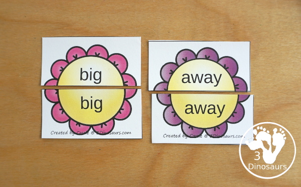 Free Spring Themed Flower Sight Word Matching Puzzles with 220 Sight Words - with two-piece matching puzzles for all 220 Dolch Sight words. A very fun way to work on sigh words - 3Dinosaurs.com