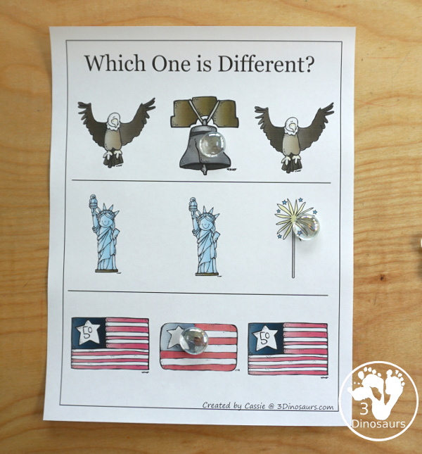 Free 4th of July Pack for Tot, PreK & Kindergarten - a mix of Fourth of July hands-on printables and Fourth of July worksheets for kids. A mix of great activities for kids to learn different words that are about the Fourth of July. 3Dinosaurs.com