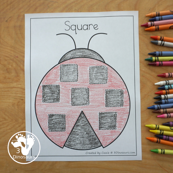 Free Ladybug Shape Tracing Printable - with 9 shapes for kids to trace on the back on the ladybug. A great shape fine motor activity for kids. - 3Dinosaurs.com