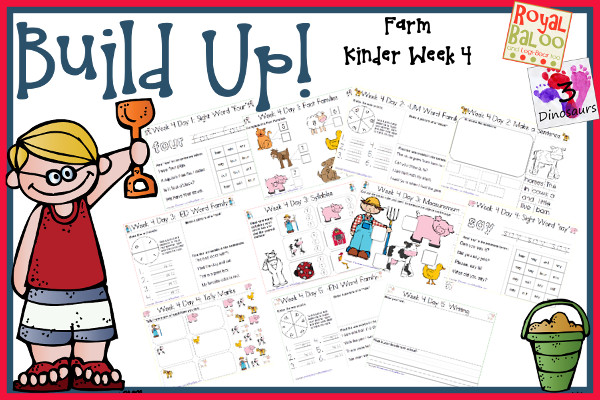 Build Up Summer Learning: Week 4 Farm -You are going to find: Sight Words: four, into, out, say, will; Word Family: -am, -um, -ink, -ed, -en; Math  and Language -  3Dinosaurs.com