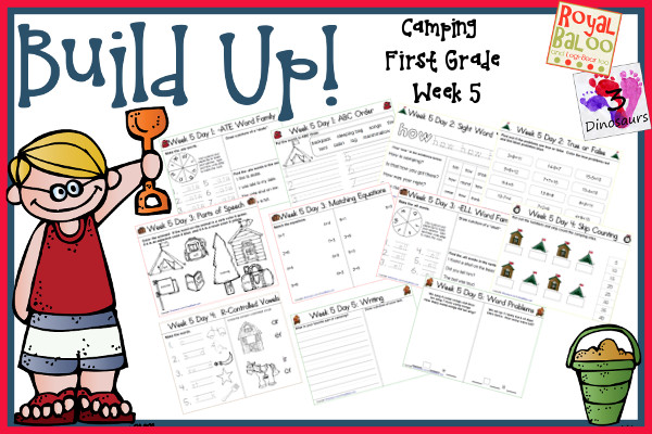 Build Up Summer Learning: Week 5 Camping - You are going to find: Sight Words: him, how, once, round, think; Word Family:  -ate, -eet, -ell, -ew, -ain; Math and Language -  3Dinosaurs.com