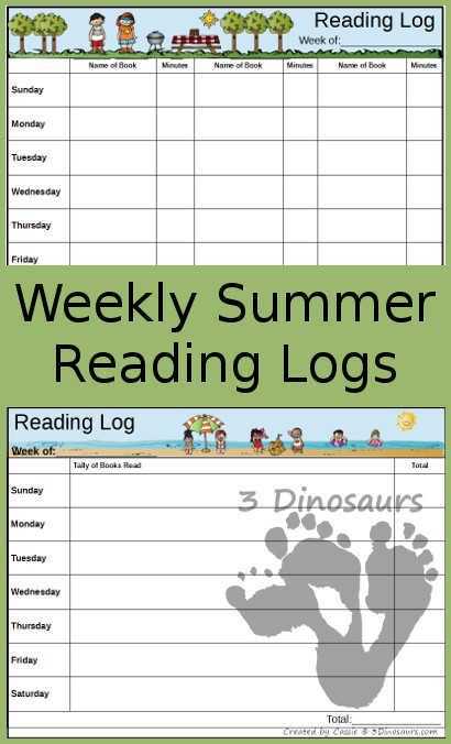 Free Weekly Summer Reading Charts - 3Dinosaurs.com