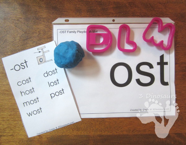 Free CVCC Word Family Playdough Mats: -ast, -est, -ist, -ost, -ust - 3Dinosaurs.com