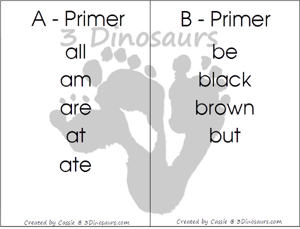 Free Dolch Primer Sight Word Wall Cards: It has all 52 words - 3Dinosaurs.com