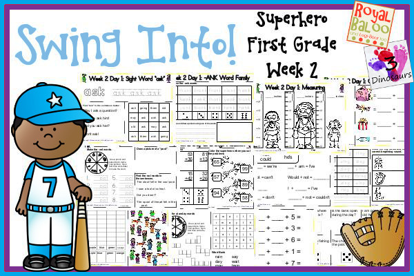 Swing Into Summer Learning: Week 2 Superhero - First Grade: Sight Words: again, could, know, thank, were; Word Family: -ain, -ame, -ish, -oom, -orn Math and Language - 3Dinosaurs.com