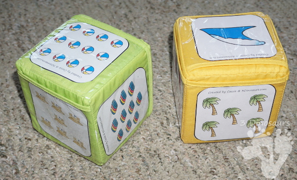 Free Fun No-Prep Beach Math Facts - addition and subtraction or multiplication and division with beach themed Dice - 3Dinosaurs.com