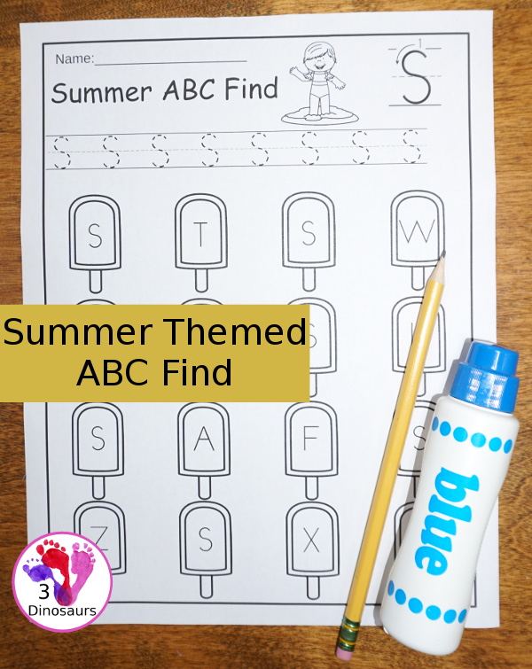 Easy No-Prep Summer ABC Find - easy no-prep printables with a fun summer theme 52 pages with uppercase and lowercase $ - 3Dinosaurs.com