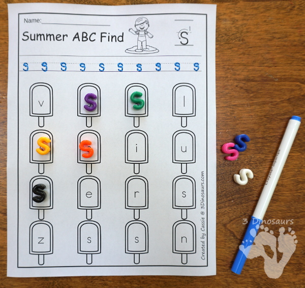 Easy No-Prep Summer ABC Find - easy no-prep printables with a fun summer theme 52 pages with uppercase and lowercase $ - 3Dinosaurs.com