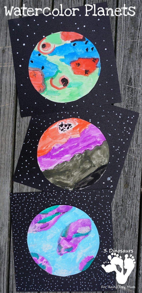 Simple Watercolor Planets with a fun book suggestion  - 3Dinosaurs.com  