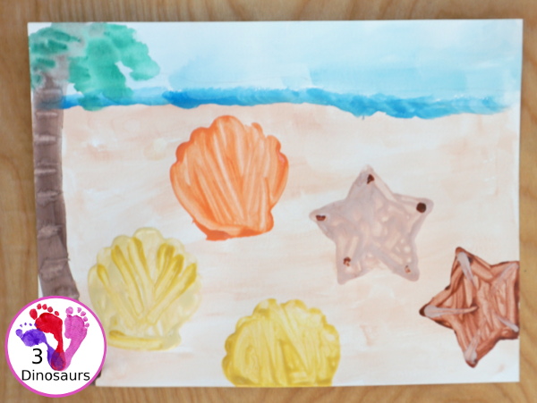 Beach Watercolor and Q-Tip Shell Painting - this is a great painting project that many ages can do. It is loads of fun for painting and fine motor work. - 3Dinosaurs.com
