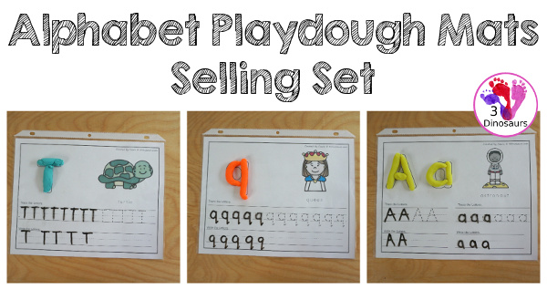 Alphabet Playdough Mats with Pictures and Tracing - three different mat types with tracing and writing for kids working on letters - 3Dinosaurs.com