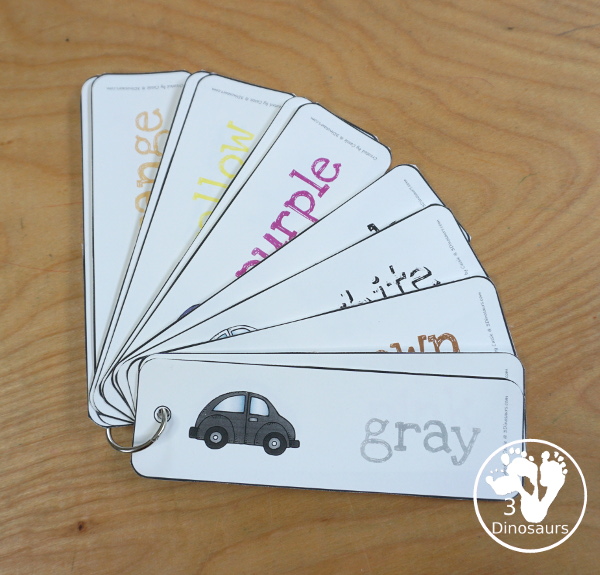 Car Color Pack - with 63 pages of printables with color easy reader book, color clip cards, color tracing strips, color writing strips, color pocket chart cards, color word writing, color word puzzles, and more all to work on learning color words. This is a great transportation theme - 3Dinosaurs.com-  - 3Dinosaurs.com