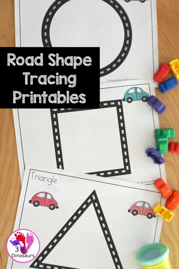 Free Road Shape Tracing Printable - Super fun shape tracing printable to use with kids to learn 9 shapes - 3Dinosaurs.com