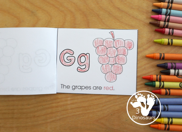 Free Romping & Roaring G Pack Letter Pack: G is for Grape - a letter G pack that has prewriting, finding letters, tracing letters, coloring pages, shapes, puzzles and more - 3Dinosaurs.com