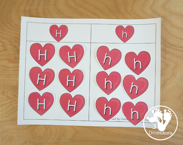 Free Romping & Roaring H Pack Letter Pack: H is for Heart - a letter H pack that has prewriting, finding letters, tracing letters, coloring pages, shapes, puzzles and more - 3Dinosaurs.com