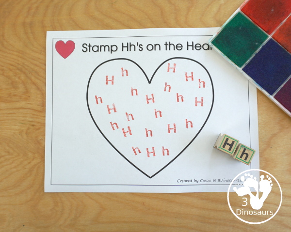 Free Romping & Roaring H Pack Letter Pack: H is for Heart - a letter H pack that has prewriting, finding letters, tracing letters, coloring pages, shapes, puzzles and more - 3Dinosaurs.com