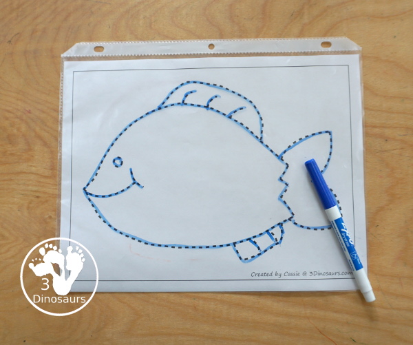 Free Fish Fine Motor Mats - A fun Ocean Theme for kids for a fine motor center. You can color, trace, and dot the fish! - 3Dinosaurs.com