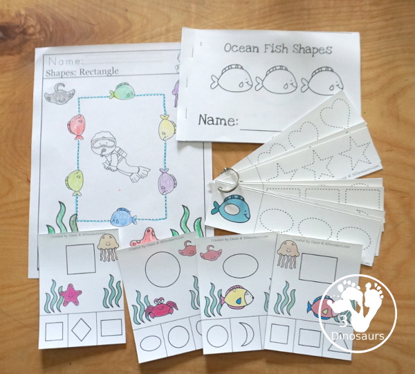 Ocean Activity Pack - Prewriting, ABCs, Shapes, & Numbers - 189 pages of activities with an ocean theme with easy reader books, clip cards, tracing strips and no-prep worksheets for kids in  prek and kindergarten - 3Dinosaurs.com