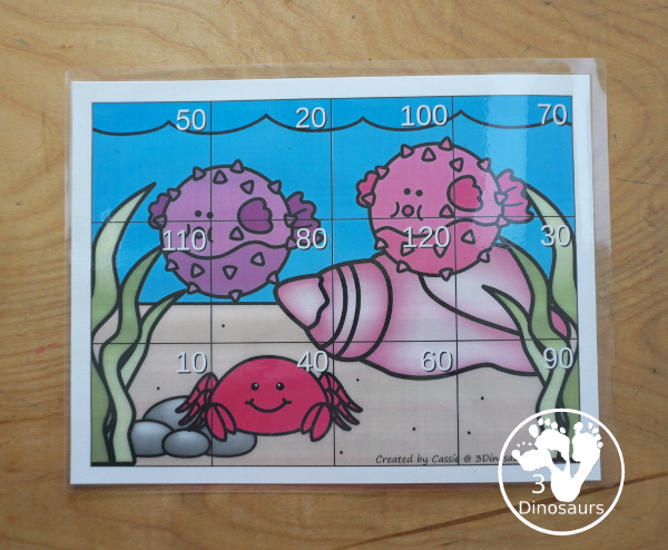 Ocean Multiplication Puzzle Printable is a fun hands-on activity to work on multiplication math facts. You have 12 pieces for each puzzle. You have multiplication facts from 1 to 12 - 3Dinosaurs.com