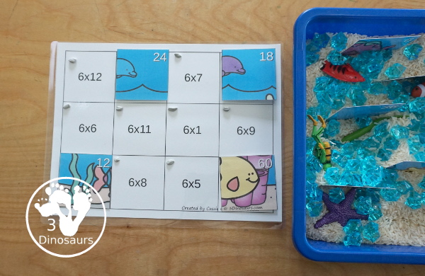 Ocean Multiplication Puzzle Printable is a fun hands-on activity to work on multiplication math facts. You have 12 pieces for each puzzle. You have multiplication facts from 1 to 12 - 3Dinosaurs.com