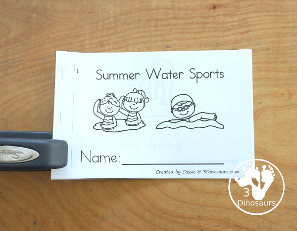 Free Summer Water Sports Easy Reader Book Printable is a 8 page easy reader book with 7 different water sports for the summer with swimming and boat sports included - 3Dinosaurs.com