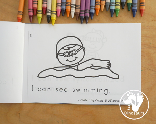 Free Summer Water Sports Easy Reader Book Printable is a 8 page easy reader book with 7 different water sports for the summer with swimming and boat sports included - 3Dinosaurs.com