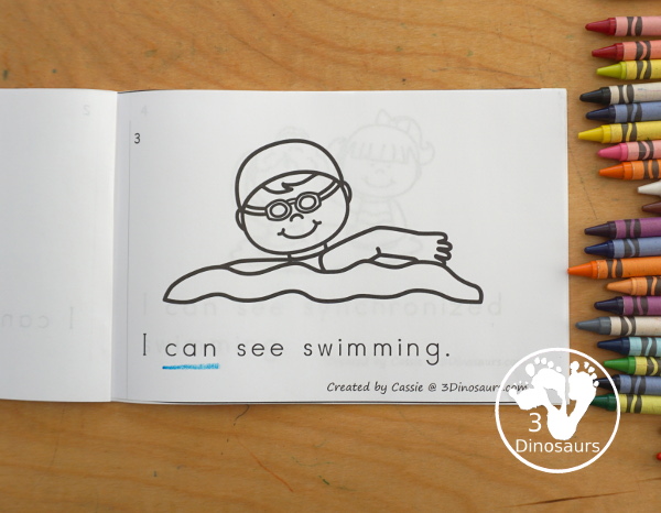 Free Summer Water Sports Easy Reader Book Printable is a 8 page easy reader book with 7 different water sports for the summer with swimming and boat sports included - 3Dinosaurs.com