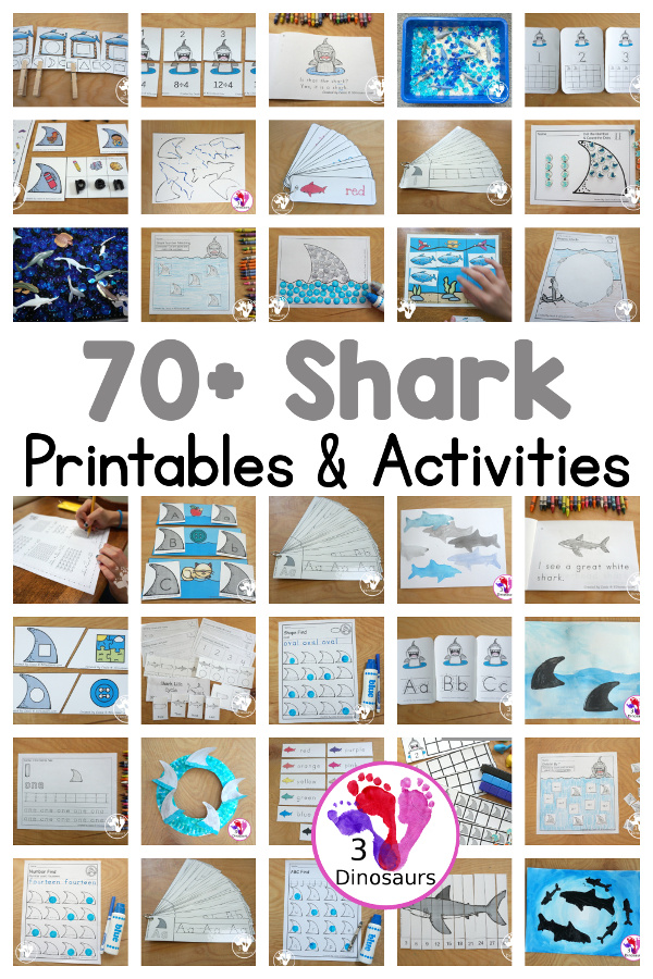 70+ Shark Printables & Activities for Shark week with ABCs number, shapes, learning to read, crafts, paintings, sensory bins and more - 3Dinosaurs.com
