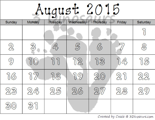 Free 2015-2016 Blank Calendar Set: August 2015 - July 2016 - 4 different types fill in, color, trace and blank - 3Dinosaurs.com