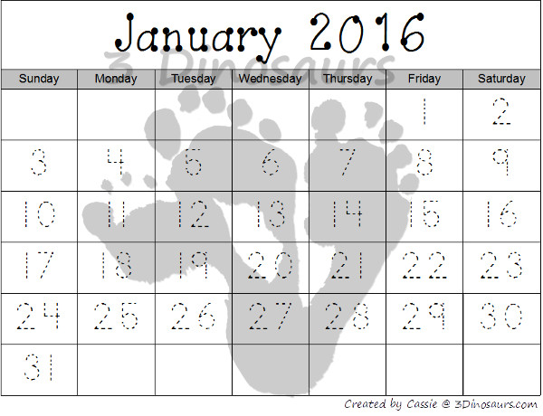 Free 2015-2016 Blank Calendar Set: August 2015 - July 2016 - 4 different types fill in, color, trace and blank - 3Dinosaurs.com