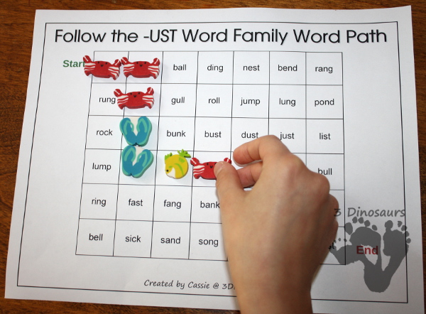 Free CVCC Word Family Word Path: -AST, -EST, -IST, -OST, -UST - 3Dinosaurs.com