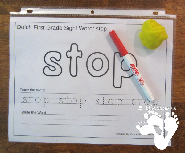 Free Dolch First Grade Sight Words Playdough Mats with Tracing - 3Dinosaurs.com