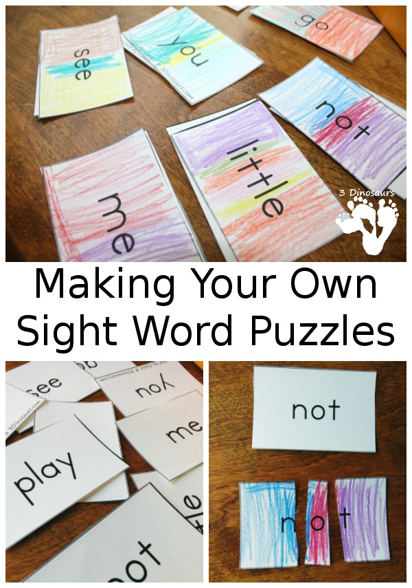 Making Your Own Sight Word Puzzles - hands on activity for kids using sight words - 3Dinosaurs.com