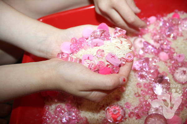 Pink Themed Sensory Bin - to go with the book Pinkalicious - 3Dinosaurs.com