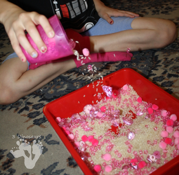 Pink Themed Sensory Bin - to go with the book Pinkalicious - 3Dinosaurs.com