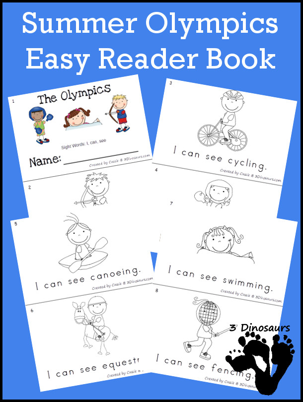 FREE Summer Olympic Easy Reader Book - 8 page easy to ready books for the Summer Olympics - 3Dinosaurs.com