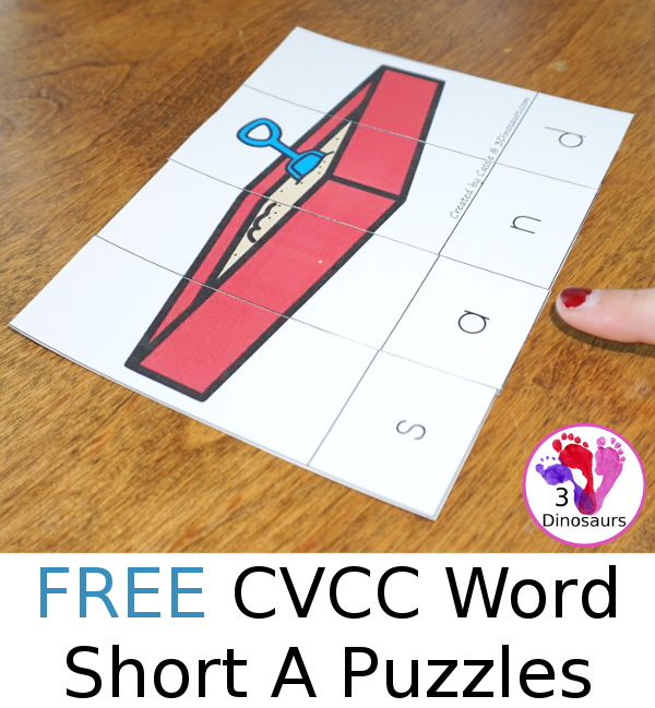 Free CVCC Word Puzzles Short A:  ack, all, amp, and, ant 7 puzzles - 3Dinosaurs.com